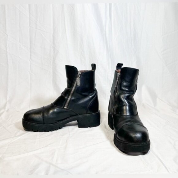 Vintage Y2K Harley Davidson Womens Black Leather Chunky Zip Ankle Boots~8~ - Picture 2 of 7